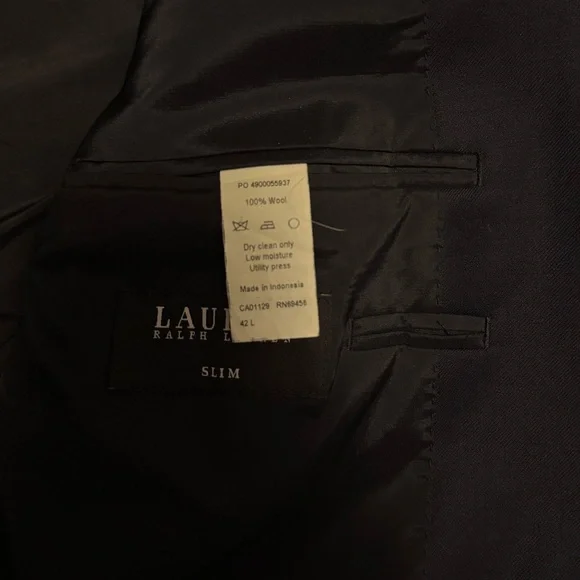 Lauren Ralph Lauren Black Label Slim 42L Navy Wool Blazer 2 Button Sport Coat